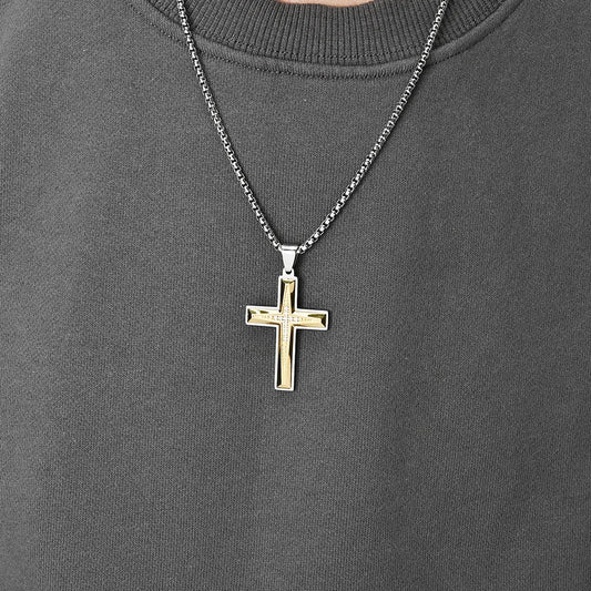 Basic Modern Style Classic Style Cross Titanium Steel Plating Inlay Zircon Men'S Pendant Necklace