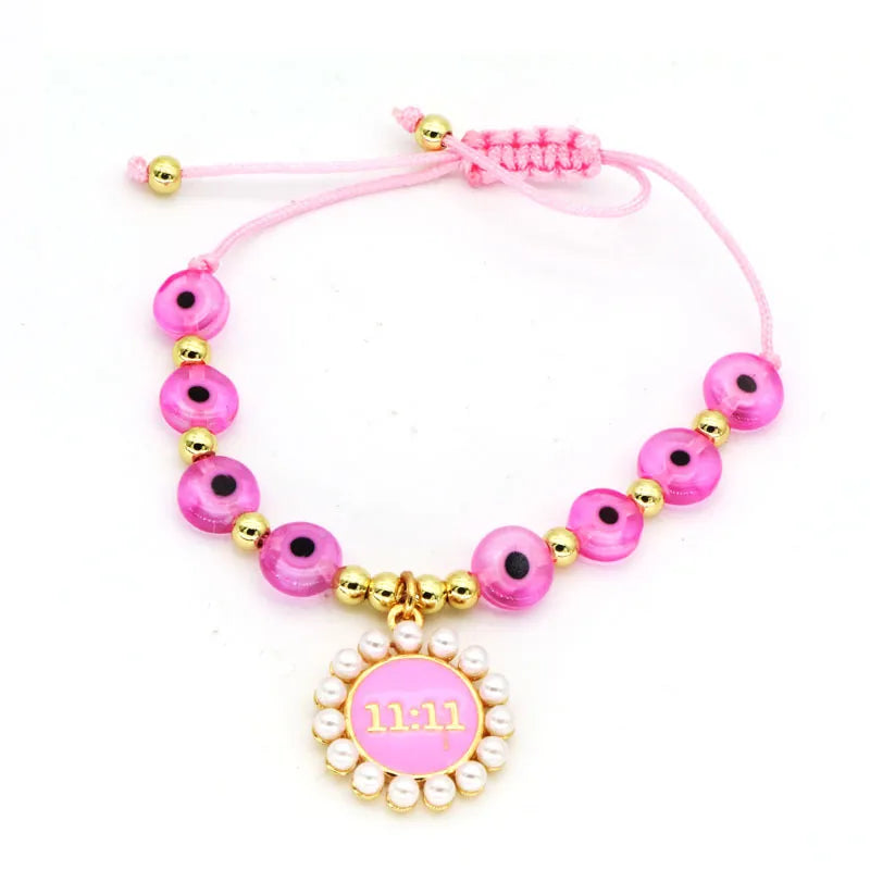 Basic Modern Style Classic Style Devil'S Eye Number Artificial Pearls Resin Rope Copper Wholesale Drawstring Bracelets