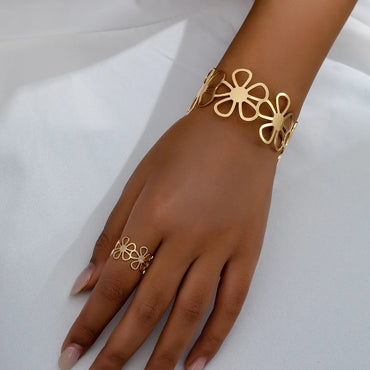 Basic Modern Style Classic Style Flower 14K Gold Plated Alloy Wholesale Rings Bracelets Jewelry Set