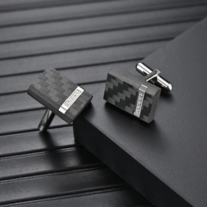 Basic Modern Style Classic Style Geometric 304 Stainless Steel Solid Carbon Fiber Plating Inlay Zircon Unisex Cufflinks 1 Pair