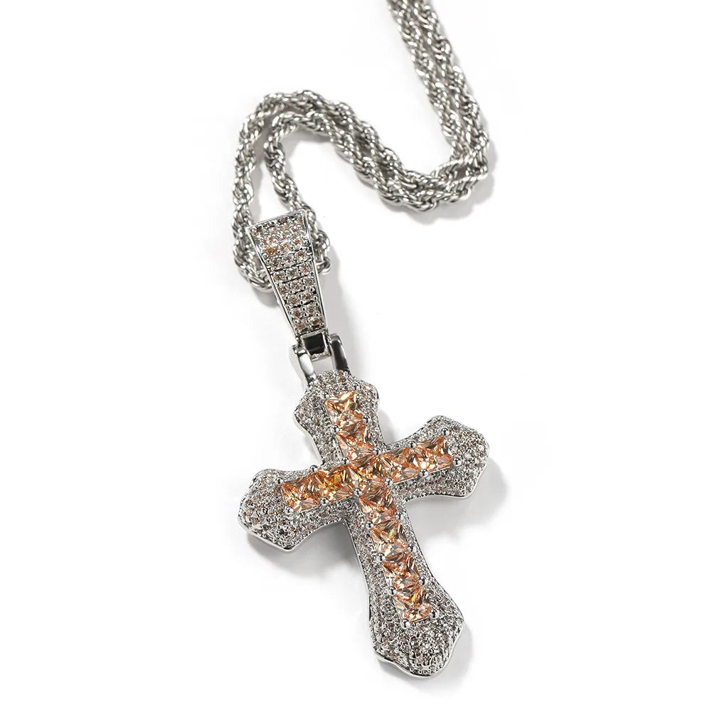 Basic Modern Style Classic Style Geometric Cross 304 Stainless Steel Copper Inlay Zircon Men'S Pendant Necklace