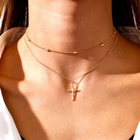 Basic Modern Style Classic Style Geometric Cross Alloy Wholesale Double Layer Necklaces