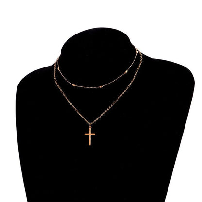 Basic Modern Style Classic Style Geometric Cross Alloy Wholesale Double Layer Necklaces