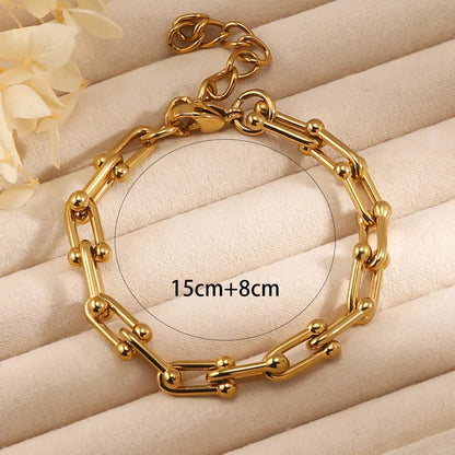 Basic Modern Style Classic Style Geometric Solid Color 201 Stainless Steel 18K Gold Plated Bracelets In Bulk