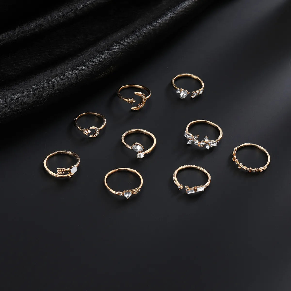 Basic Modern Style Classic Style Geometric Star Moon Alloy Water Ripples Plating Inlay Rhinestones Women's Open Rings Rings