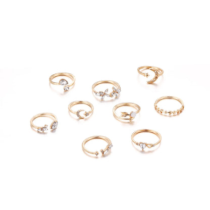 Basic Modern Style Classic Style Geometric Star Moon Alloy Water Ripples Plating Inlay Rhinestones Women's Open Rings Rings