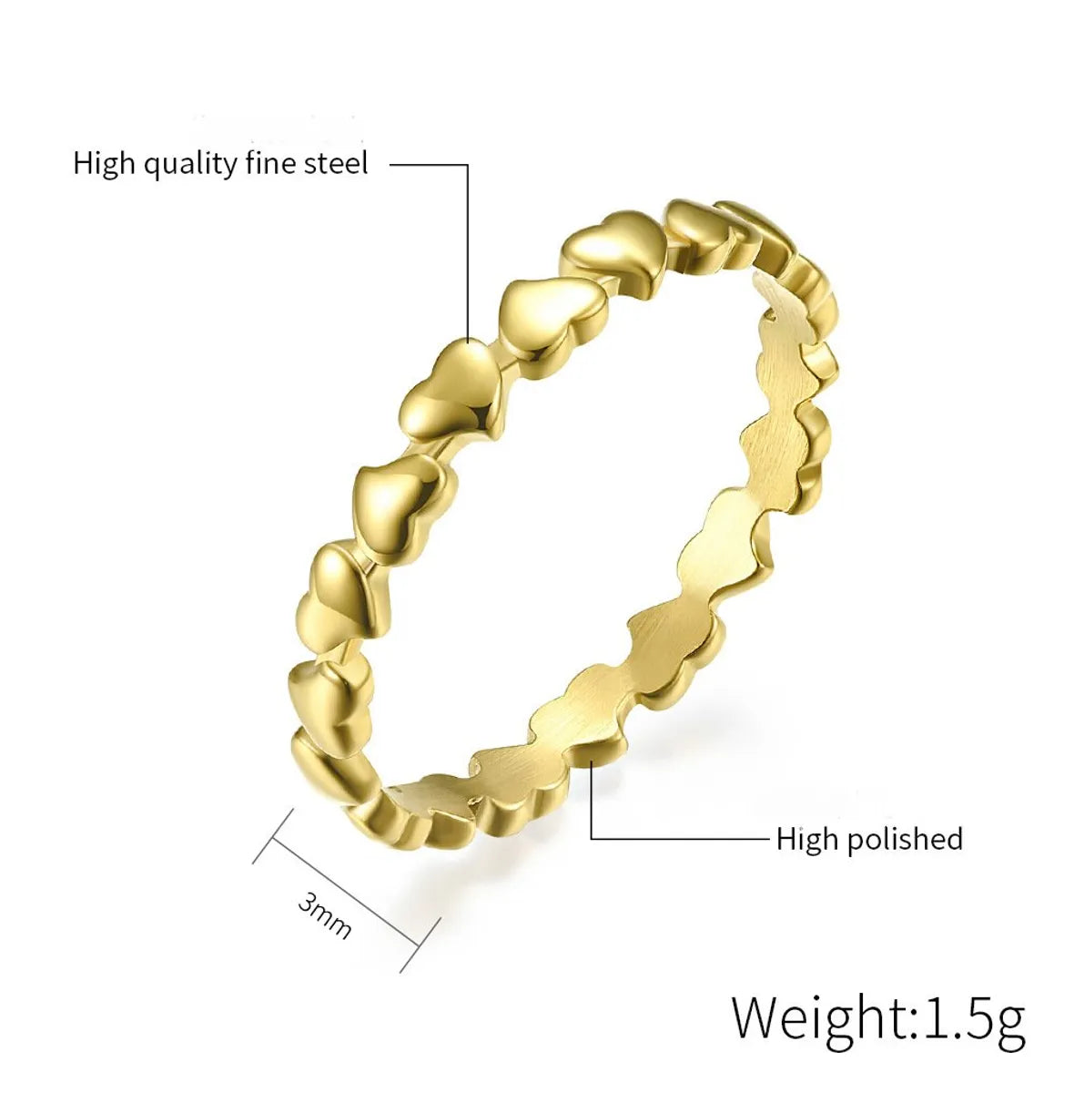 Wholesale Jewelry Basic Modern Style Classic Style Heart Shape 304 Stainless Steel 18K Gold Plated Rings