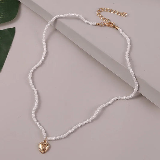 Basic Modern Style Classic Style Heart Shape Alloy Glass Seed Bead Wholesale Pendant Necklace