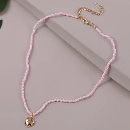 Basic Modern Style Classic Style Heart Shape Alloy Glass Seed Bead Wholesale Pendant Necklace