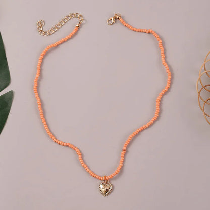 Basic Modern Style Classic Style Heart Shape Alloy Glass Seed Bead Wholesale Pendant Necklace