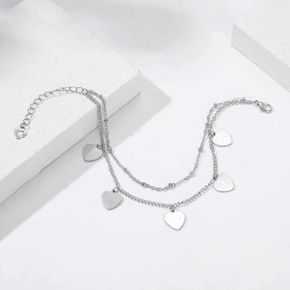 1PC Cheap Price Heart Charm Link Chain Bracelet Jewelry Silver Color Wholesale Price Girl Heart Bracelet Jewelry Women