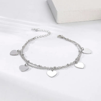 1PC Cheap Price Heart Charm Link Chain Bracelet Jewelry Silver Color Wholesale Price Girl Heart Bracelet Jewelry Women