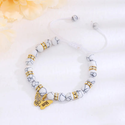 Basic Modern Style Classic Style Letter Butterfly 18K Gold Plated Alloy Stone Wholesale Drawstring Bracelets