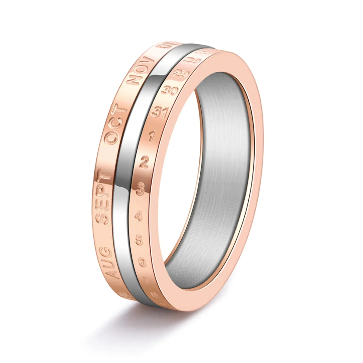 Basic Modern Style Classic Style Number Titanium Steel Plating Rose Gold Plated Unisex Anxiety Ring