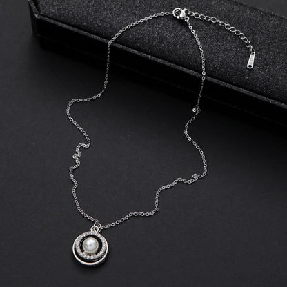 Basic Modern Style Classic Style Round Alloy Inlay Artificial Pearls Zircon Women's Pendant Necklace