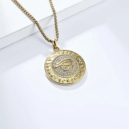 Basic Modern Style Classic Style Round Eye Of Horus 304 Stainless Steel Inlay Rhinestones 18K Gold Plated Unisex Pendant Necklace