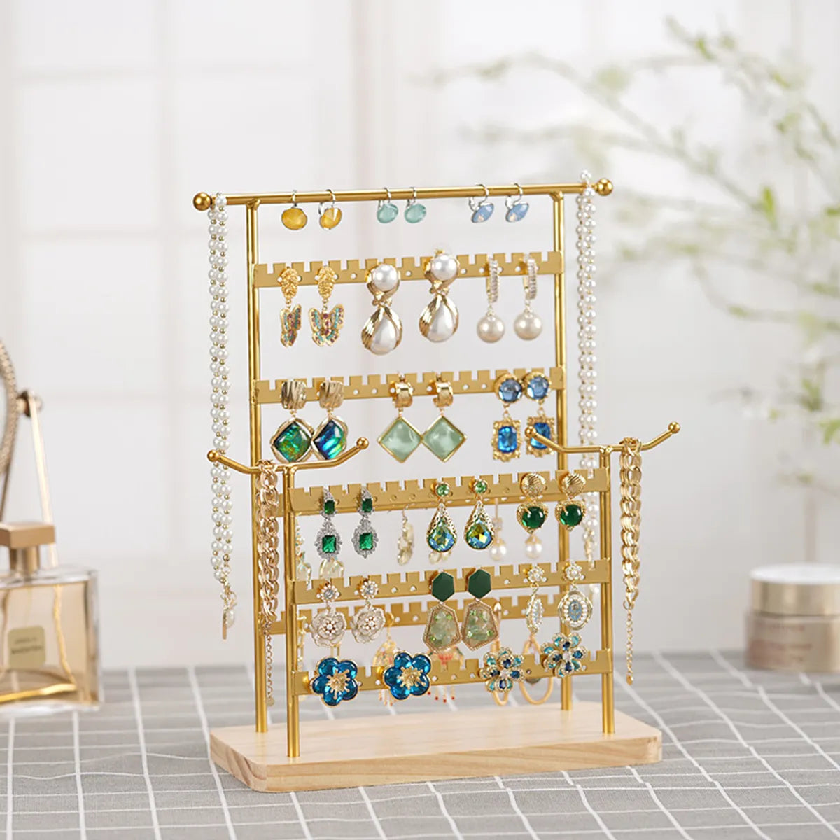 Basic Modern Style Classic Style Square Solid Wood Metal Iron Jewelry Display Jewelry Rack