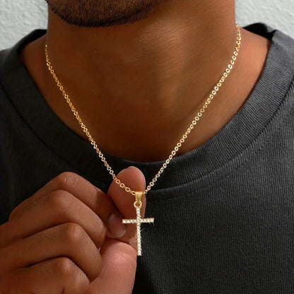 Basic Modern Style Cross Alloy Inlay Zircon Men'S Pendant Necklace