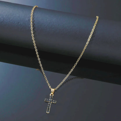 Basic Modern Style Cross Alloy Inlay Zircon Men'S Pendant Necklace