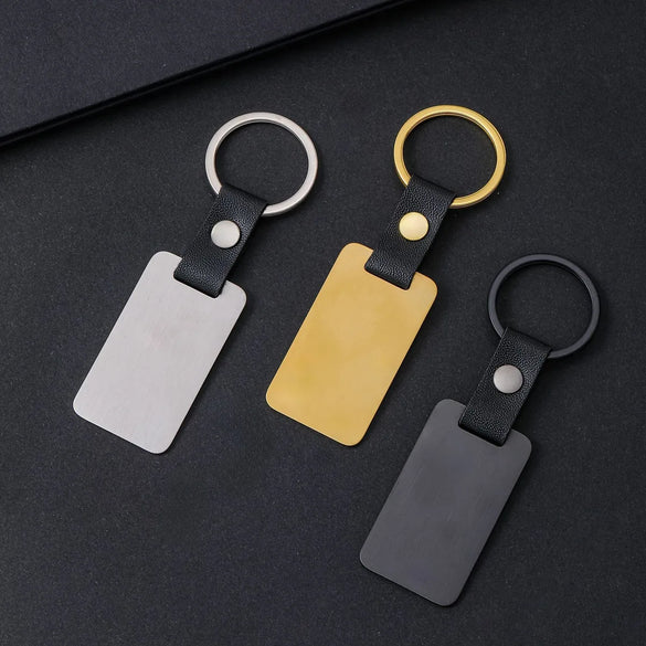 Basic Modern Style Geometric Customization Laser Engraving 201 Stainless Steel Pu Leather Plating Unisex Bag Pendant Keychain