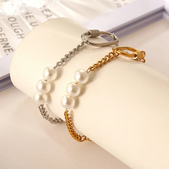 Wholesale Jewelry Basic Modern Style Geometric 304 Stainless Steel Imitation Pearl 18K Gold Plated Plating Bracelets