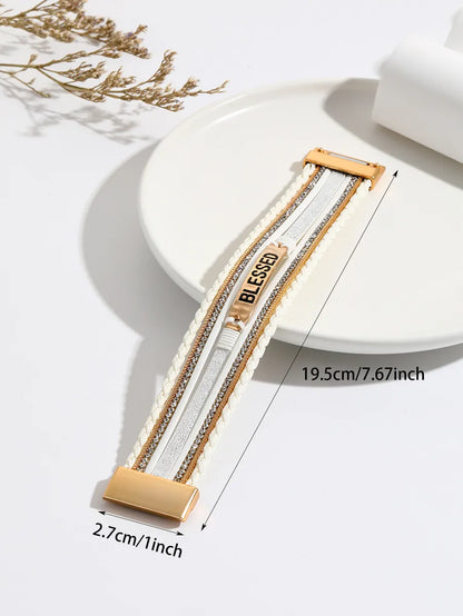 Basic Modern Style Letter Pu Leather Alloy Plating Inlay Rhinestones Women'S Bangle