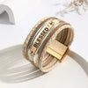 Basic Modern Style Letter Pu Leather Alloy Plating Inlay Rhinestones Women'S Bangle