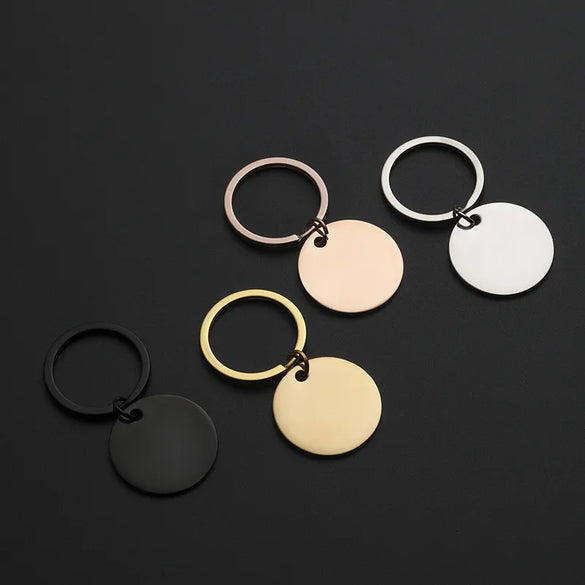 Basic Modern Style Round Customization Laser Engraving 201 Stainless Steel Plating Unisex Bag Pendant Keychain