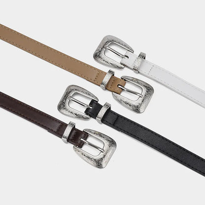 Basic Modern Style Solid Color Pu Leather Alloy Women'S Leather Belts