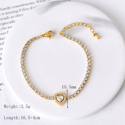 Basic Modern Style SUNFLOWER (Jz001) Water Droplets Heart Shape 304 Stainless Steel 18K Gold Plated Zircon Bracelets In Bulk