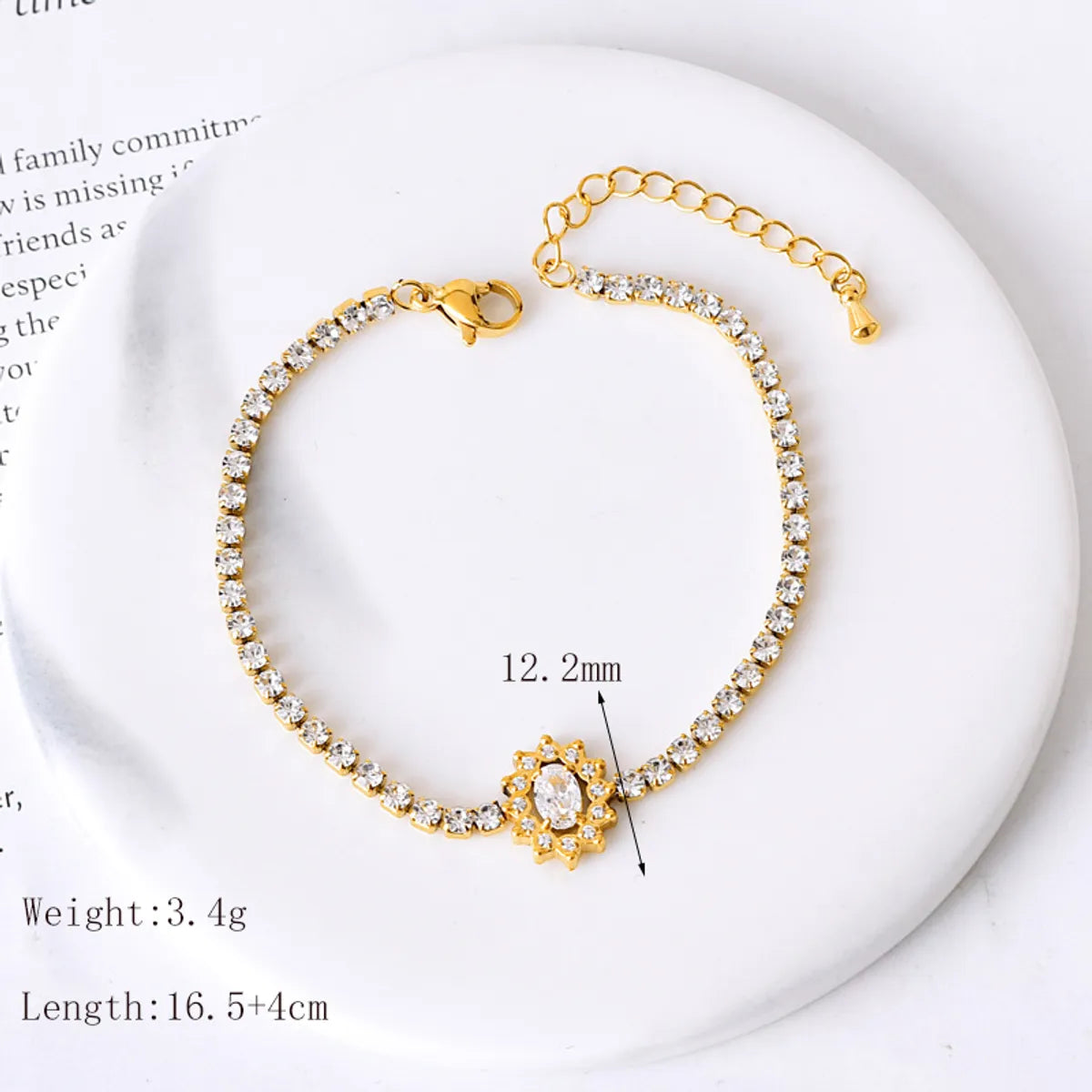 Basic Modern Style SUNFLOWER (Jz001) Water Droplets Heart Shape 304 Stainless Steel 18K Gold Plated Zircon Bracelets In Bulk