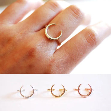 Basic Moon Sterling Silver Plating Open Rings