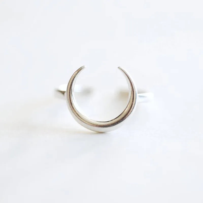 Basic Moon Sterling Silver Plating Open Rings