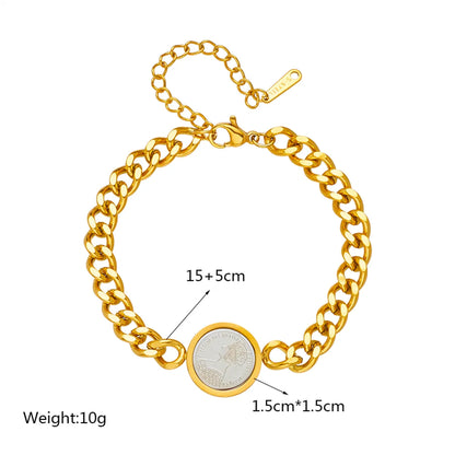 Basic Portrait Round Titanium Steel Gold Plated Gold Plated Bracelets