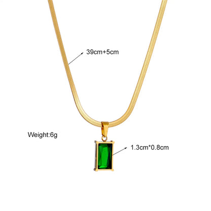 Basic Rectangle Titanium Steel Gold Plated Rhinestones Gold Plated Pendant Necklace