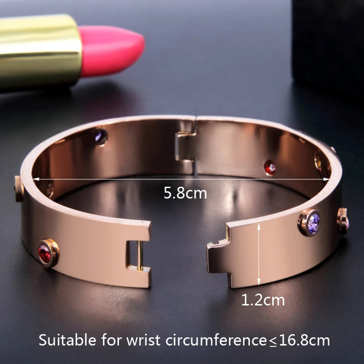 Basic Retro Geometric Stainless Steel Inlay Artificial Gemstones Bangle