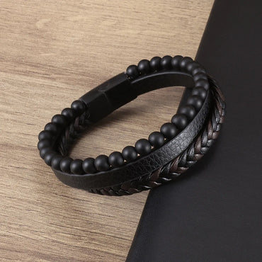 Basic Retro Solid Color Pu Leather Men'S Bangle