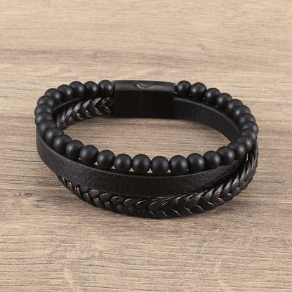 Basic Retro Solid Color Pu Leather Men'S Bangle