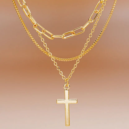 Basic Simple Style Classic Style Cross Alloy Wholesale Three Layer Necklace