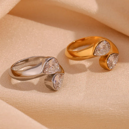 Basic Simple Style Classic Style Geometric Stainless Steel Plating Inlay Zircon 18k Gold Plated Open Rings