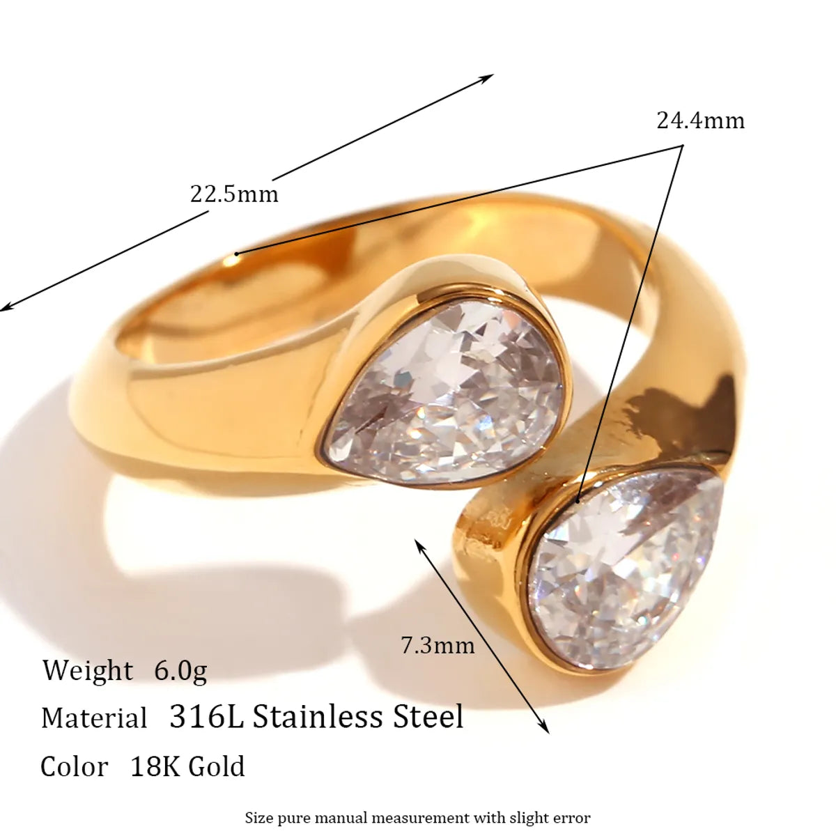 Basic Simple Style Classic Style Geometric Stainless Steel Plating Inlay Zircon 18k Gold Plated Open Rings