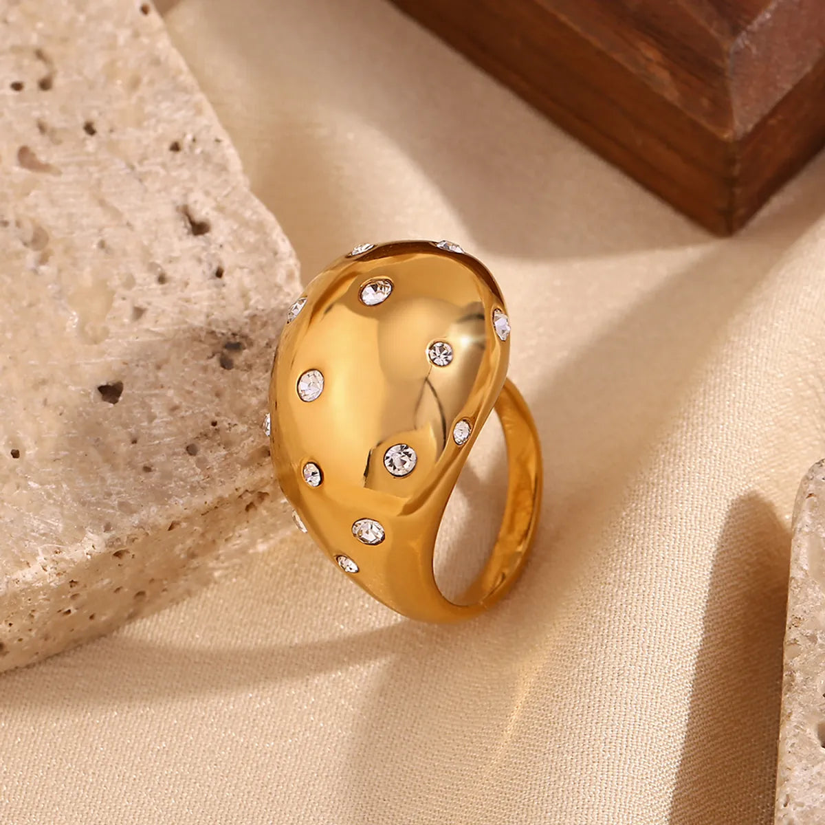 Basic Simple Style Classic Style Solid Color Stainless Steel Plating Inlay Rhinestones 18k Gold Plated Open Rings