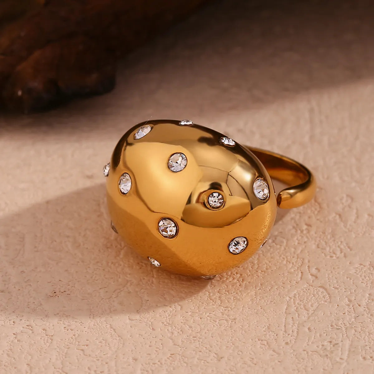 Basic Simple Style Classic Style Solid Color Stainless Steel Plating Inlay Rhinestones 18k Gold Plated Open Rings