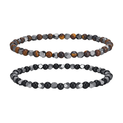 Basic Simple Style Color Block Tiger Eye Hematite  Beaded Men'S Bracelets