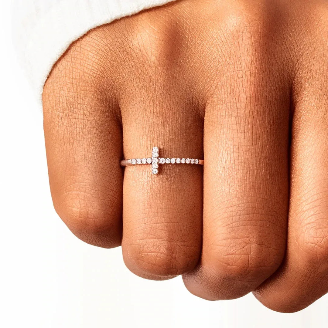 Basic Simple Style Cross Sterling Silver Plating Inlay Zircon Rings