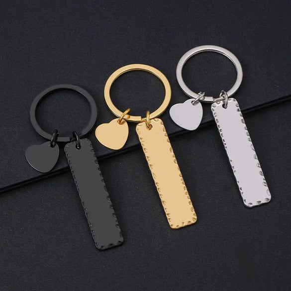 Basic Simple Style Customization Laser Engraving Long Strip 201 Stainless Steel Plating Unisex Bag Pendant Keychain