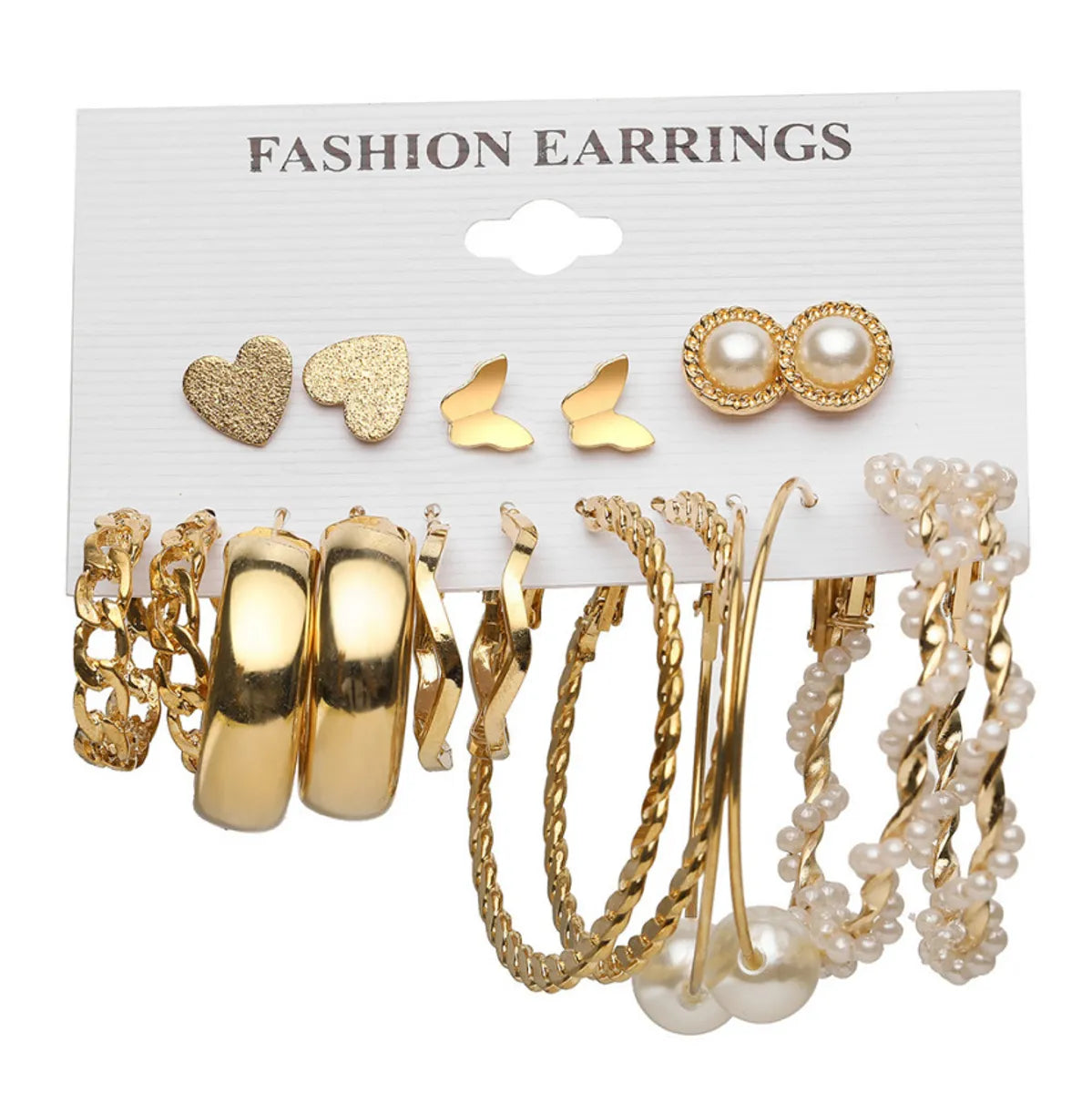 Basic Simple Style Heart Shape Spiral Stripe Leopard Arylic Imitation Pearl Alloy Inlay Rhinestones Women'S Earrings