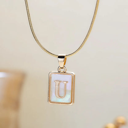 Basic Simple Style Letter Copper Plating Inlay Shell Gold Plated Pendant Necklace