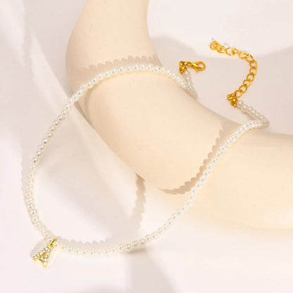 Basic Simple Style Letter Gold Plated Zircon Imitation Pearl Wholesale Pendant Necklace