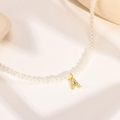 Basic Simple Style Letter Gold Plated Zircon Imitation Pearl Wholesale Pendant Necklace